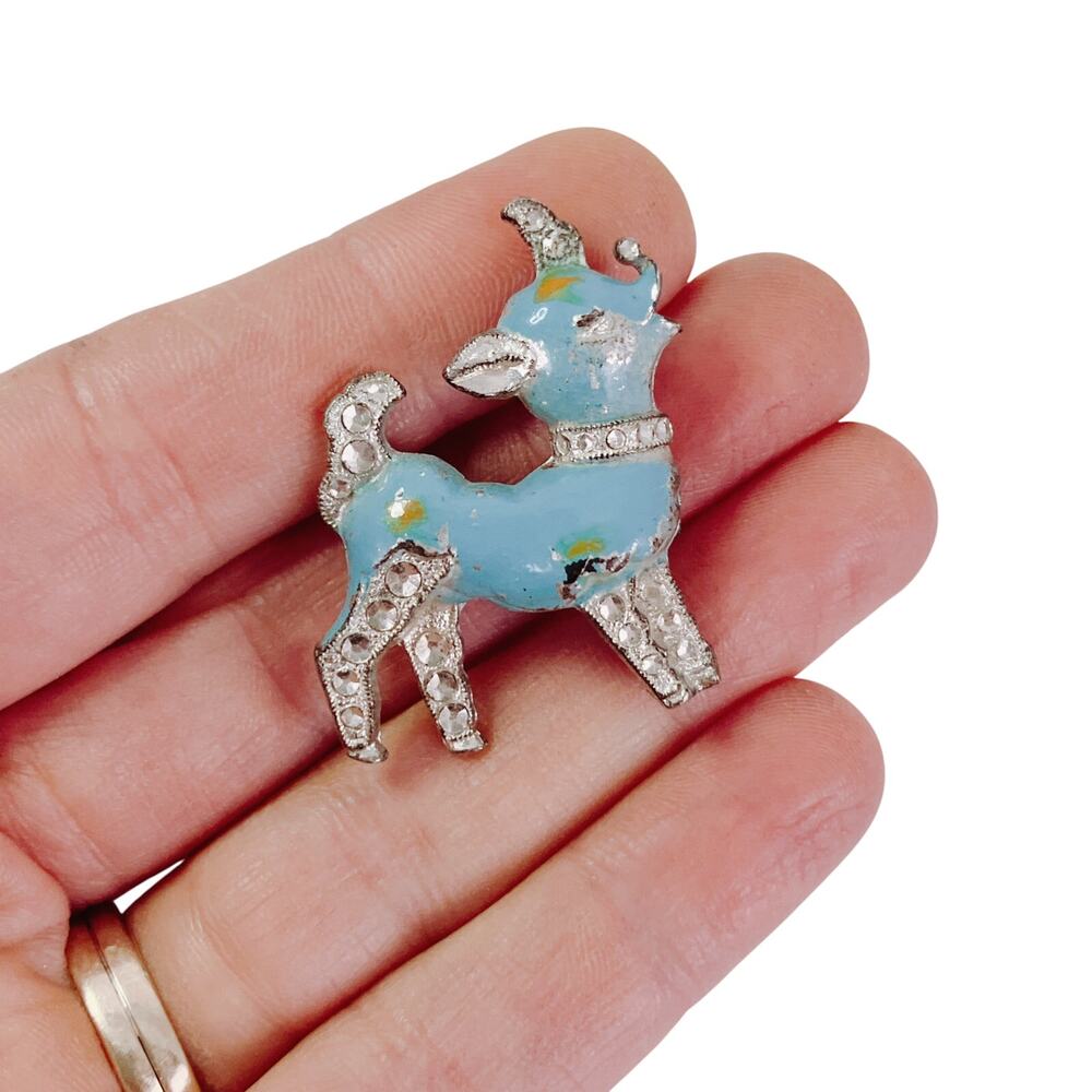 Vintage 1940s Blue Enamel Deer Pin Pot Metal Kitschy Novelty Figural Brooch - Picture 3 of 11